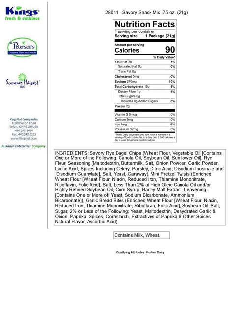 KINGS FRESH & DELICIOUS Summer .75oz/100 Harvest Savory Snack Mix with Pretzels - Bags - Pretzels, Garlic Bread Bites