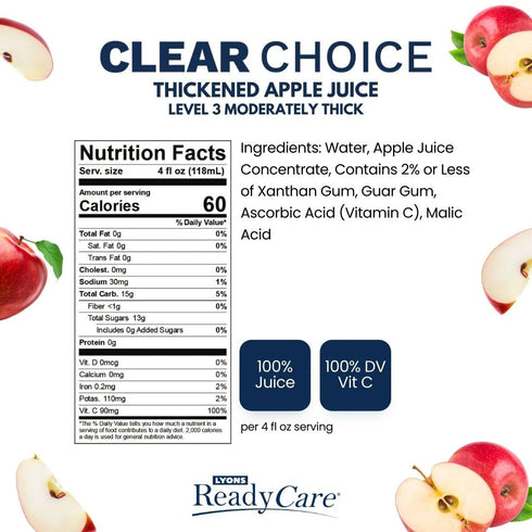 3 4 oz (48 pack) Lyons ReadyCare Thickened Apple Juice for Dysphagia & Swallowing Difficulty - Honey Consistency, Level