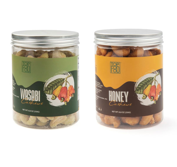 Wasabi Cashews and Honey Cashews Bundle - TopFood Premium Roasted Cashews Whole,