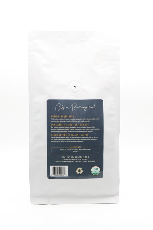 10oz (1-Pack) Healthy Bean Organic Low Acid Coffee Beans - USDA Organic Mold-Free, Superfood Infused, Clean and Healthy
