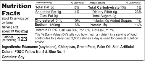 8g 15oz Savory Protein Snack Mix Roasted and Salted Edamame, Chickpeas & Green Peas Protein, Plant-Based, No Added