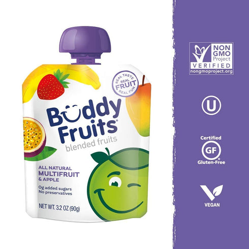 Pack, 3.2oz (Pack 24) 100% Buddy Fruits Pure Blended Fruit Snack To Go Variety Multifruit & Strawberry Applesauce of |
