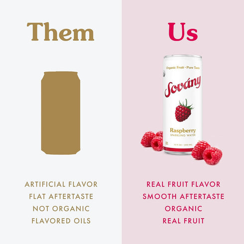 12 oz, 4 Pack Sovny Sparkling Water, Raspberry, Seltzer Water Drinks, USDA Organic, Made With Real Fruit, Non-GMO