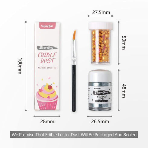 Sujoygar Silver Edible Glitter for Cocktails, 4g Luster Dust Edible Drink Glitter for Baking