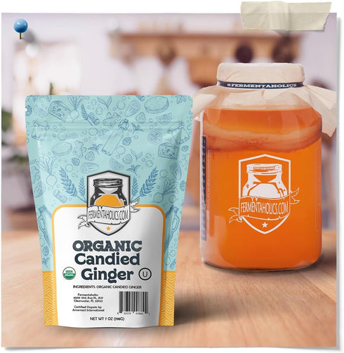 Fermentaholics USDA Certified Organic Dried Candied Ginger, 7 oz for Secondary Fermentation & Kombucha Flavoring