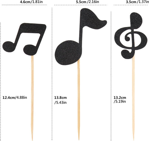 Fansoftiks 36Pcs Black Glitter Musical Notes Cupcake Toppers,Rock Music and Birthday Party Decorations,Cake Picks
