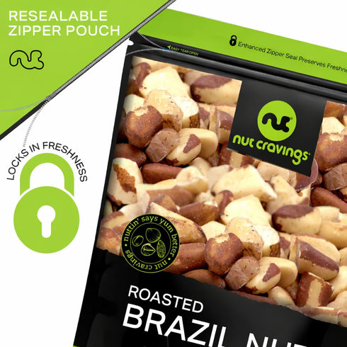 (16oz 1 LB) Packed NUT CRAVINGS - Brazil Nuts Roasted & Unsalted - No Shell, Whole - Fresh in Resealable Bag - Healthy