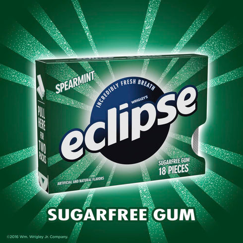 ECLIPSE Spearmint Sugar-Free Chewing Gum, 8 Packs, 18-Count Each