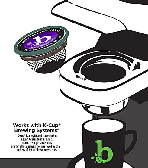 30 Count beaniac Organic Full On French Roast, Dark Roast, Single Serve Compostable K Cup Coffee Pods, Organic Arabica