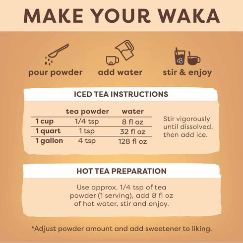 100% 50 200 (4.5oz) Waka Instant Black Tea Mix Pouch, Decaffeinated - Tea Leaves, No Additives, Unsweetened Tea Powder