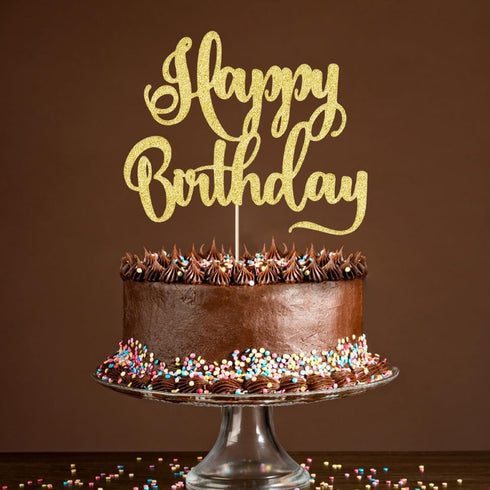 Happy Birthday Cake Topper, Birthday Party Decoration Supplies, Photo Booth Props (Gold)