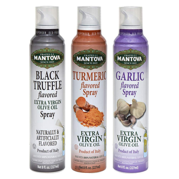 Mantova Spray Extra Virgin Olive Oil Variety Set - Garlic | Black