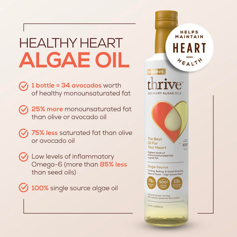 Omega-9 (90%), Omega-6, 16.9 oz, 1 Pack Thrive Cooking Oil - Reserve Pure Algae Oil, Heart and Health-Conscious Oil