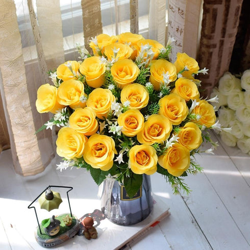 NURCIX 24 (24 Roses Bouquet Plant Simulation Flowers Western Bud Bud Roses Fake Flowers Wedding Hand Bouquet red