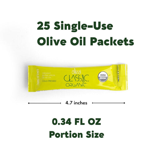 Packets 25 Packs (0.34 Oz Olive Oil - Olizzi Classic Organic Extra Virgin, New Harvest, Award Winning, Cold Pressed