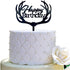 Antlers Happy Birthday Cake Topper Party Decorations (Black Acrylic)