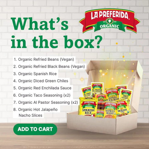 Pack) La Preferida Organic Taco Night Party Kit - Refried Beans, Black Beans, Spanish Rice, Taco Seasoning, Al Pastor