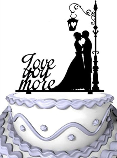 Meijiafei Groom and Bride Wedding Cake Topper Silhouette, Cursive Love You More