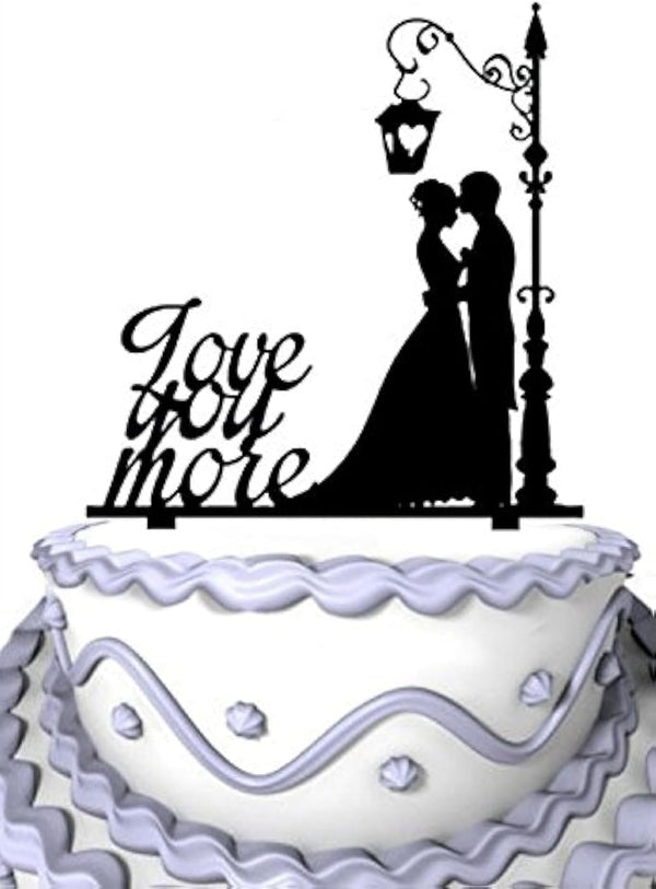 Meijiafei Groom and Bride Wedding Cake Topper Silhouette, Cursive Love You More