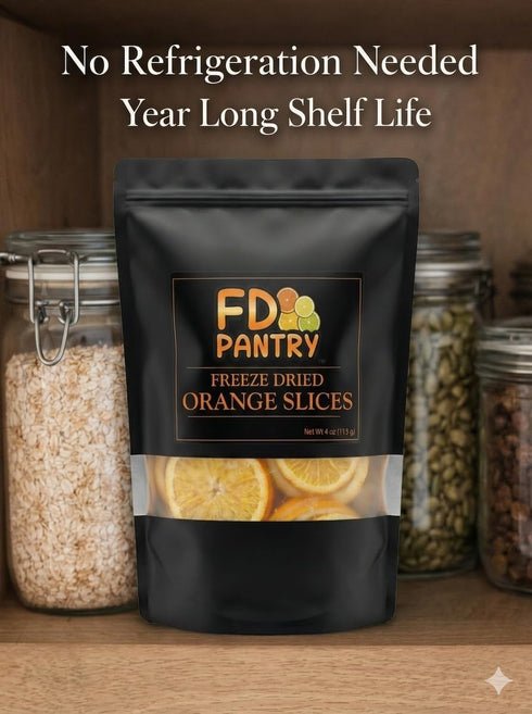 4oz (2025 FD Pantry Freeze Dried Orange Slices, Slices) USA-Grown Oranges, Crunchy Citrus for Cocktails, Tea, Baking