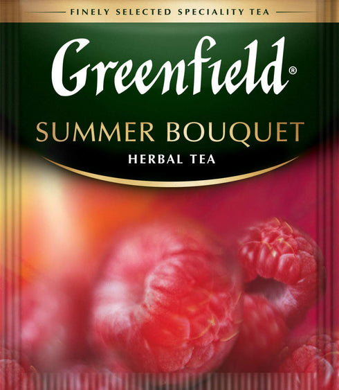 Summer 100 Greenfield Herbal Tea Bouquet - Caffeine-Free Hibiscus Raspberry Rosehip Fruit Tea, Individually Wrapped Tea