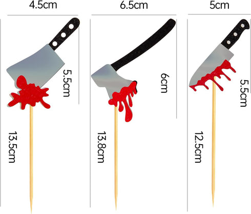 60Pcs Halloween Cupcake Toppers,Glitter Horror Blood Knife Cupcake Picks Killer Cake Decorations for Halloween Party Supplies,Blood Knife Style