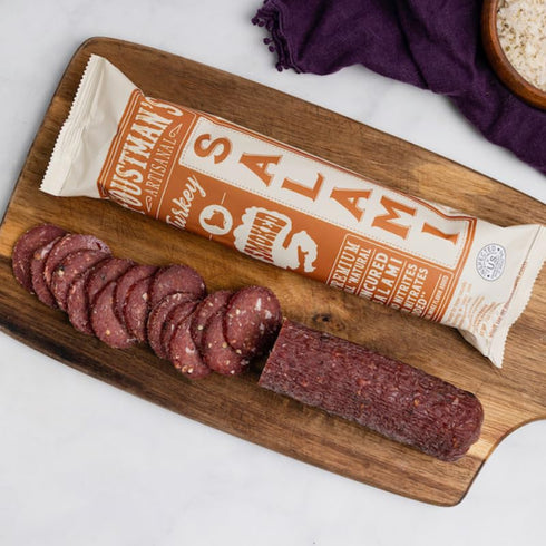7 Oz Foustman's Salami Turkey Smoked Artisanal, Nitrate-Free, Naturally Cured, Gluten-Free, Dairy-Free, No Pork, Turkey