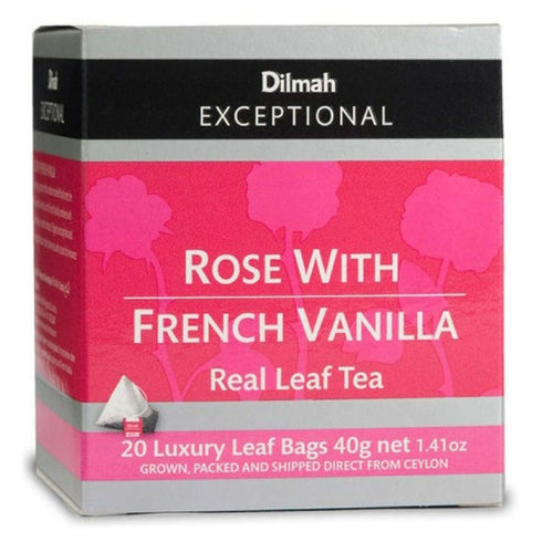 20 Dilmah Rose with French Vanilla Tea Luxury Tea Bags - Dilmah Exceptional Real Leaf Tea Pure Ceylon French Vanilla