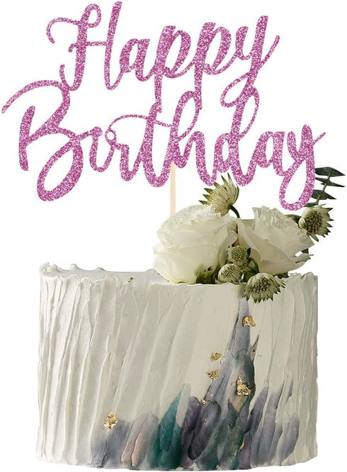 Handmade Glitter Happy Birthday Cake Topper - Birthday Party Decoration Supplies (Purple) - Cake Bunting Decor