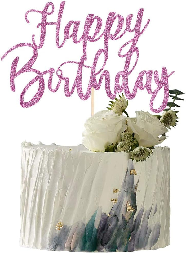 Handmade Glitter Happy Birthday Cake Topper - Birthday Party Decoration Supplies (Purple) - Cake Bunting Decor