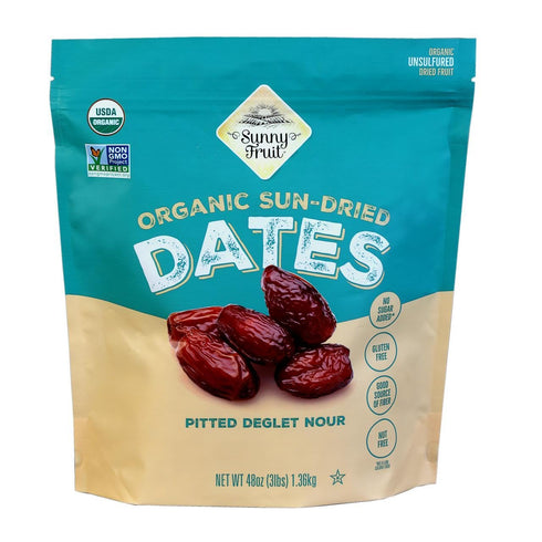 ORGANIC Pitted Dates (Deglet Nour) - Sunny Fruit 48oz Bulk Bag (3