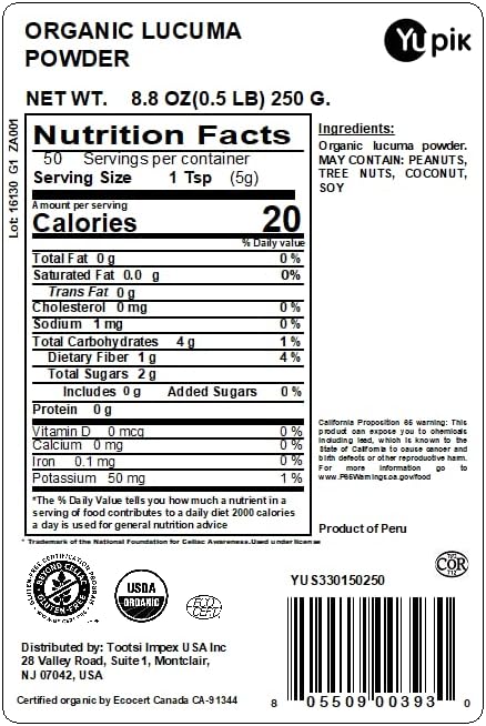 Yupik Organic Lucuma Powder, 8.8 oz, Gluten-Free, Vegan, Kosher, Non-GMO, Low-Glycemic Natural Sweetener & Superfood