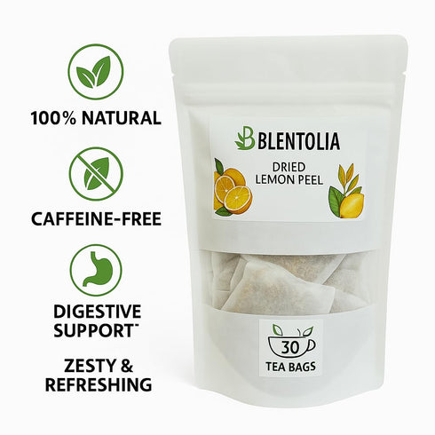 BLENTOLIA 30 Dried Lemon Peel Herbal Tea Bags Caffeine-Free, Zesty & Refreshing Citrus Infusion Natural Antioxidant