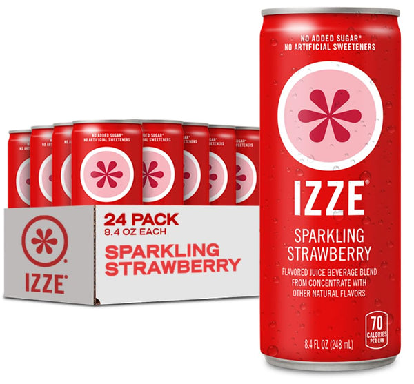 IZZE Sparkling Water Juice Beverage Blend, Strawberry, No Sugar Added, 8.4 FL