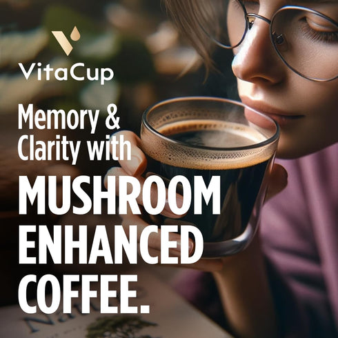 D3, Immunity, 100% 20oz, 52 VitaCup Mushroom Coffee Grounds, with Lions Mane, Chaga, B Vitamins, Boost Focus, Memory