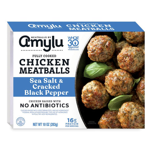 Amylu Foods Sea Salt & Cracked Black Pepper Chicken Meatballs, Natural Ingredients,