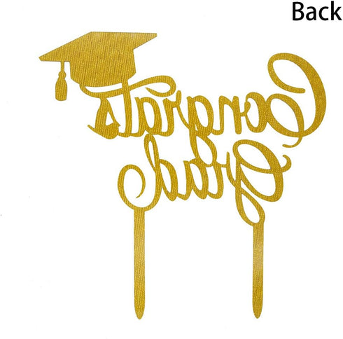 Congrats Grad Cake Topper - 2025 Graduation Party Decorations (Gold & Black)