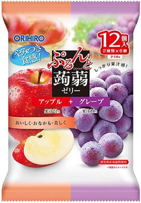 Pack 4 24 Yummy-Yamaguchi Japanese Konjac Jelly Variety ,Konnyaku, Muscat, Mandarin, Apple, Grape Flavors , Pieces