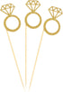 50 Pack Gold Glitter Mini Diamond Ring Cupcake Toppers for Marriage, Engagement, Anniversary, Birthday Party Cake Decor