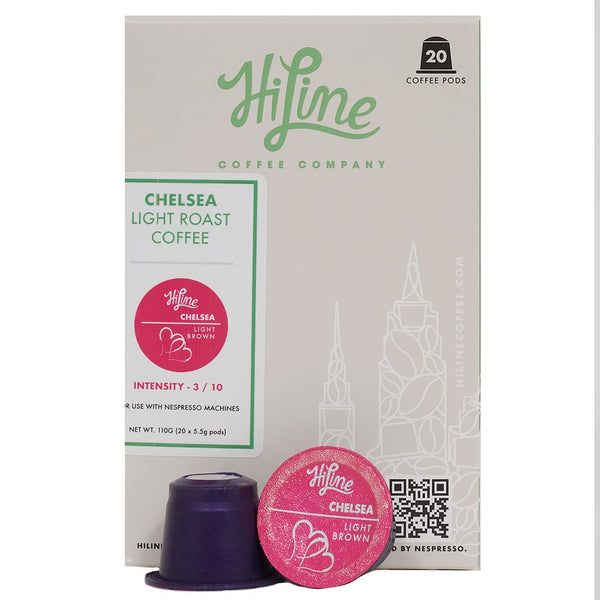 HiLine Espresso Coffee Pods, Light Roast Coffee, 20 Count, Compatible with Nespresso Original Brewers