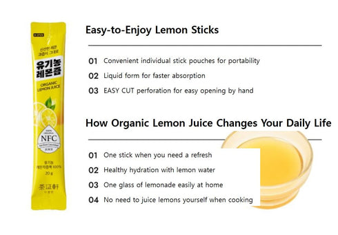 Packets 100% Packets 14 Count (9.87 oz, 280g), 1 Packet DAJEONGHEON Organic Lemon Juice Stick - Pure Cold-Pressed NFC