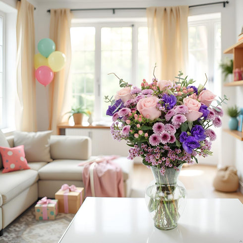 Stargazer Barn Pretty in Pink Bouquet with Vase - Fresh Cut Flower Delivery, Hand-Tied in the USA, Gift for Birthday