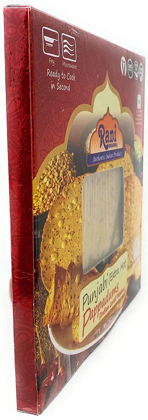 Rani Pappadums Punjabi Papad - Extra Hot, 7oz (200g) Approximately 15pc, All Natural, Vegan, Gluten Friendly