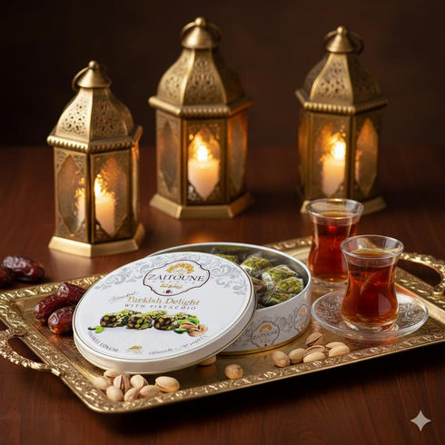0.55 lb Zaitoune Pistachio Covered Turkish Delight | Stuffed with Delicious Nuts, Coated with Chopped Pistachios |