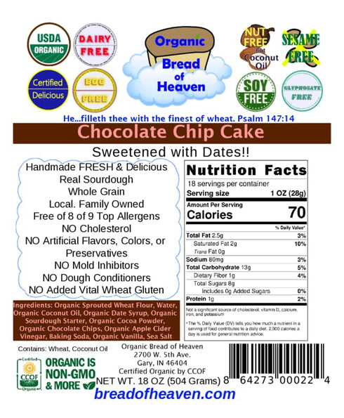 Organic Bread of Heaven 2 ~ Chocolate Chip Cake loaves~ USDA Organic