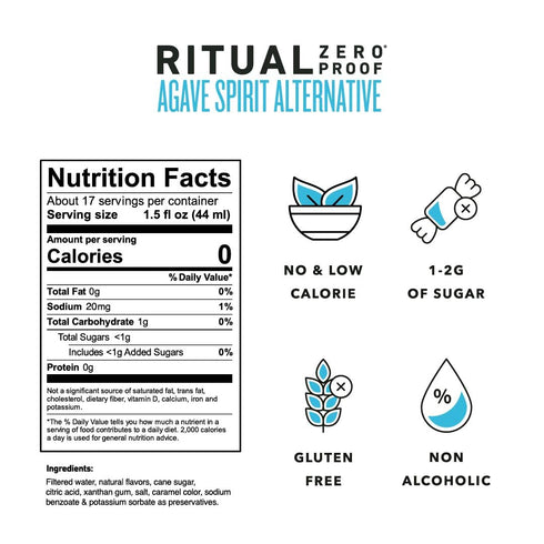 25.4 Oz (750ml) RITUAL ZERO PROOF Agave Spirit Alternative | Award-Winning Non-Alcoholic Spirit | Fl | Zero Calories |