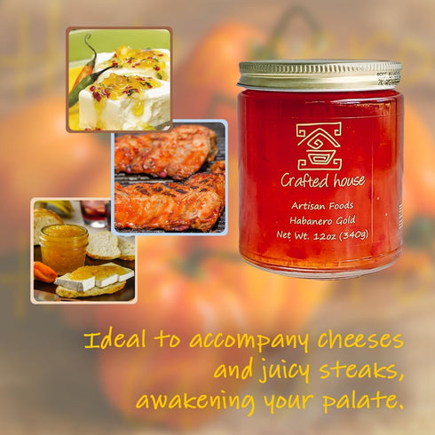 CRAFTED HOUSE ARTISAN FOODS 12 oz (Pack 4), Crafted House Gourmet Habanero Gold Jam of All-Natural Hot Pepper Jam