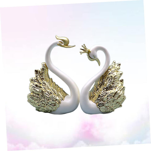 2 Pcs Small Swan Car Ornaments for Home Water Table Decorations, Mini Swan Crown Cake Topper