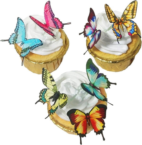 Set of 24 Piece Edible Wafer Paper - 2" Big Colorful Butterflies for Cake/Cupcake (Colorful)