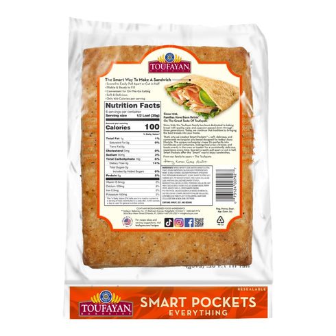 (3 Pack, 18 Toufayan Everything Smart Pockets Pita Bread | Low Sodium | Low Calorie | Vegan Pitas Total)